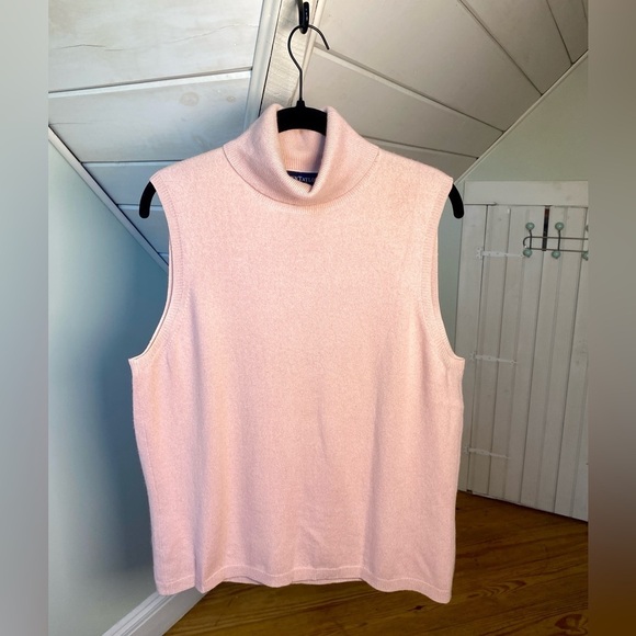 Ann Taylor 100% Cashmere Blush Pink Sleeveless Turtleneck Sweater XL - Picture 2 of 9